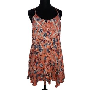 Orange floral long flowey paisley tank top